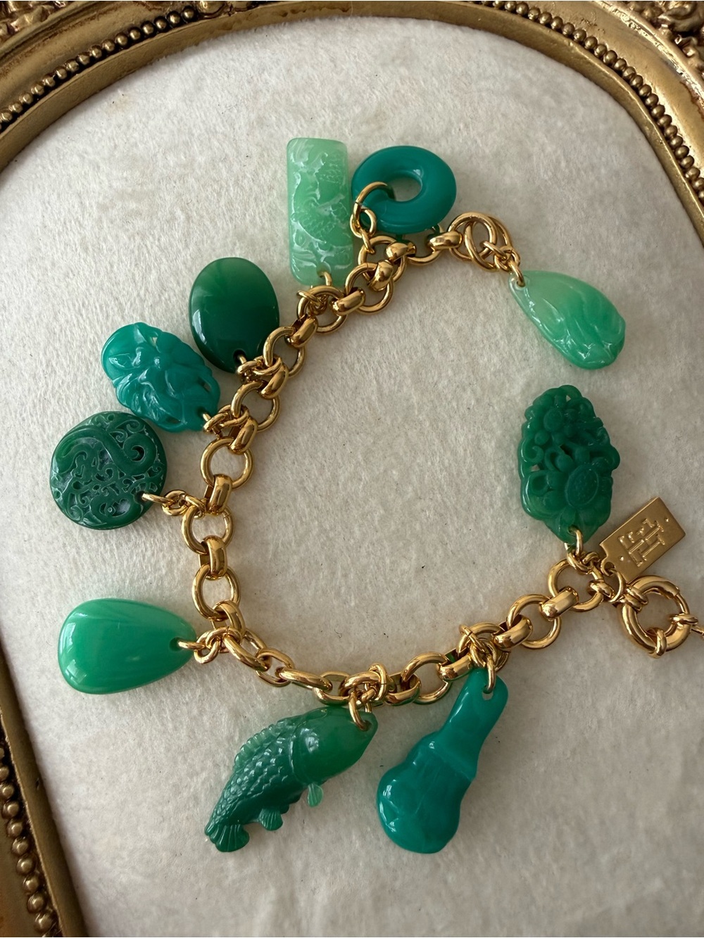 Elizabeth Taylor Faux Jade Charm Bracelet Rare